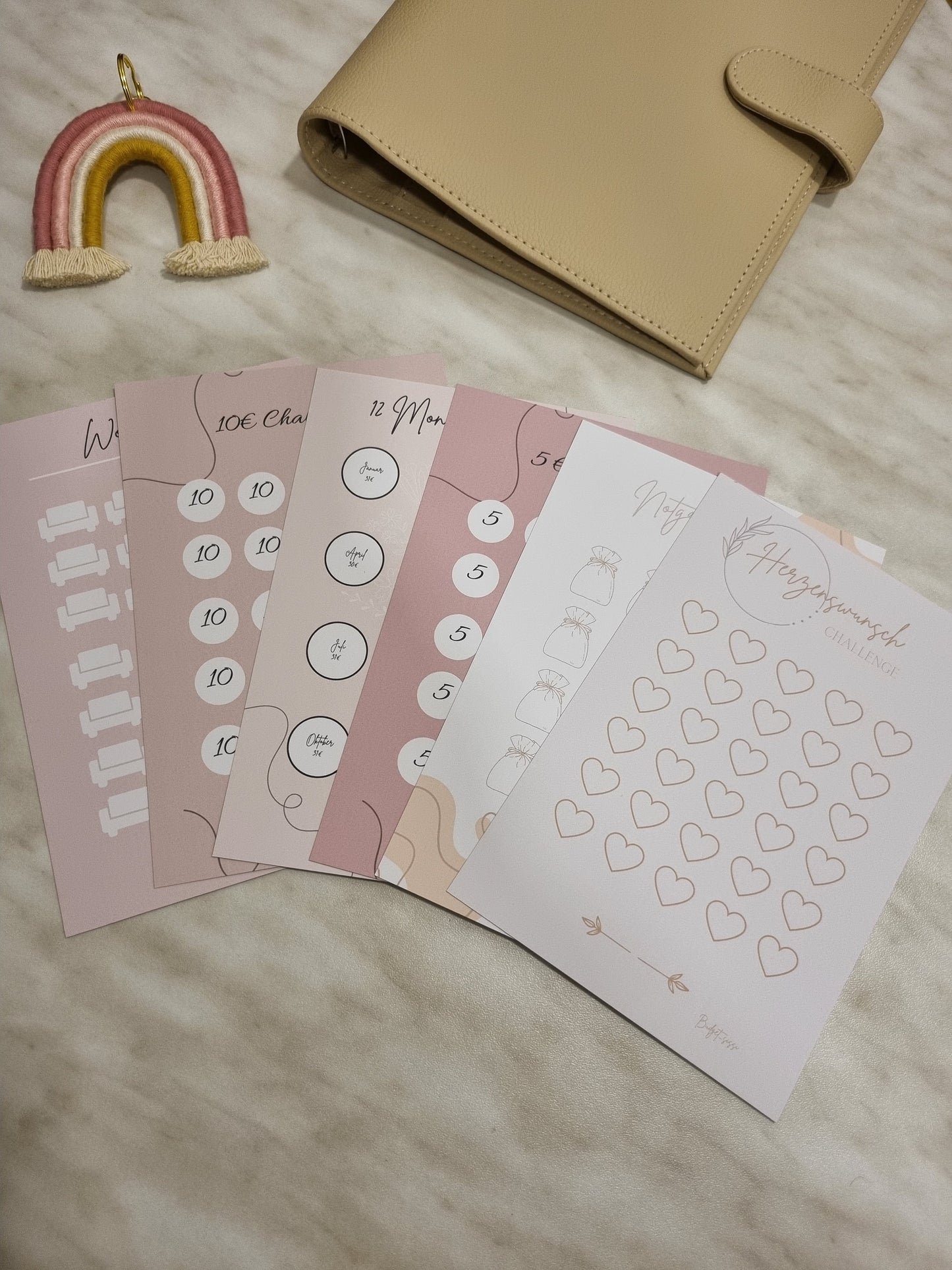 A5 Challenges/Herzenswunsch/Notgroschen/5Euro/10Euro/12Monate/Wohnträume